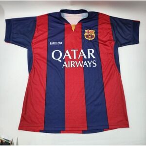 FC Barcelona Soccer Jersey 2014-15 Qatar Airways Unicef Blue Red Striped Mens L
